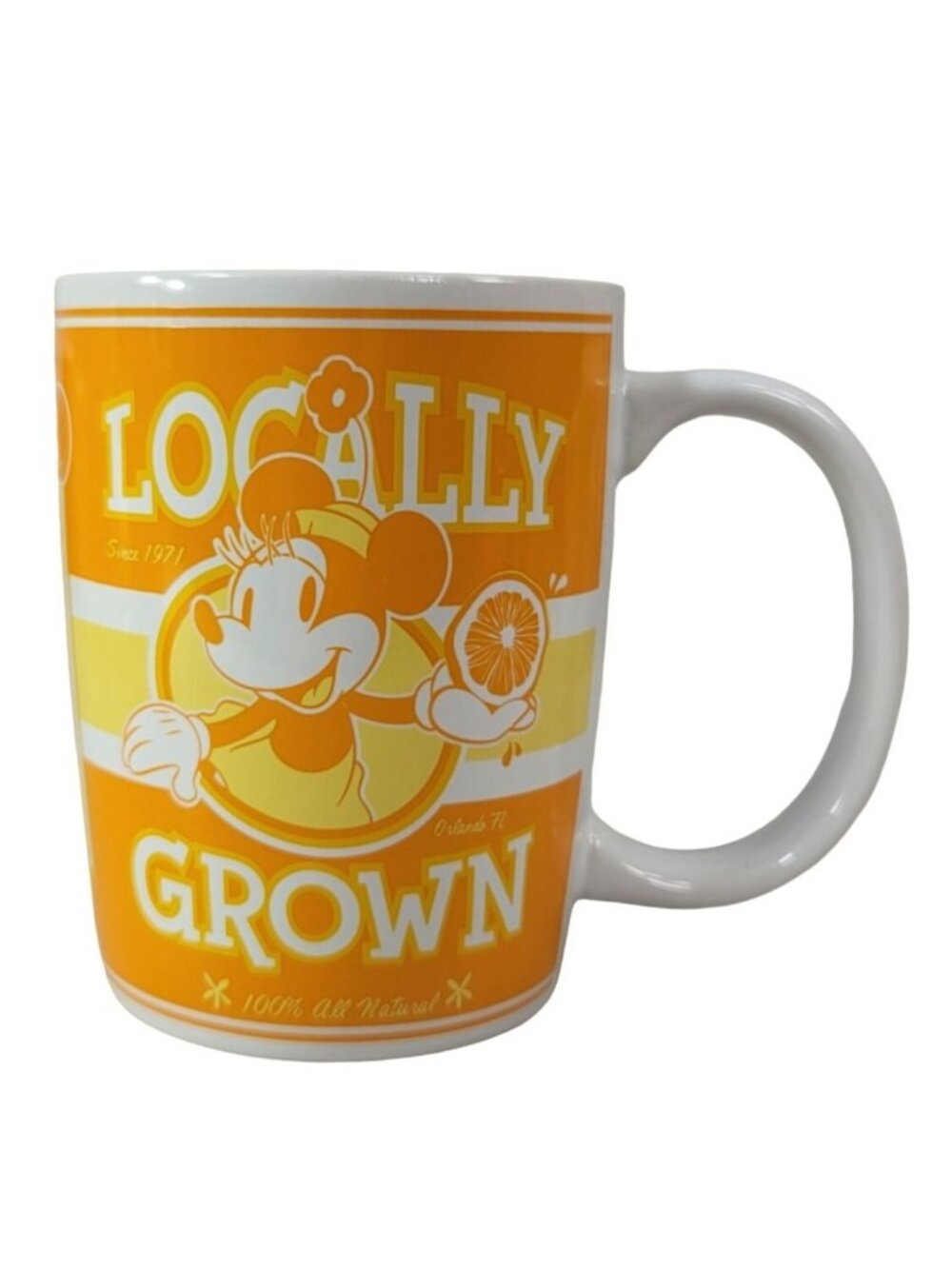 Disney Parks Minnie Mouse Orange Juice Mug Yellow 16oz Locally Grown Premium Fru